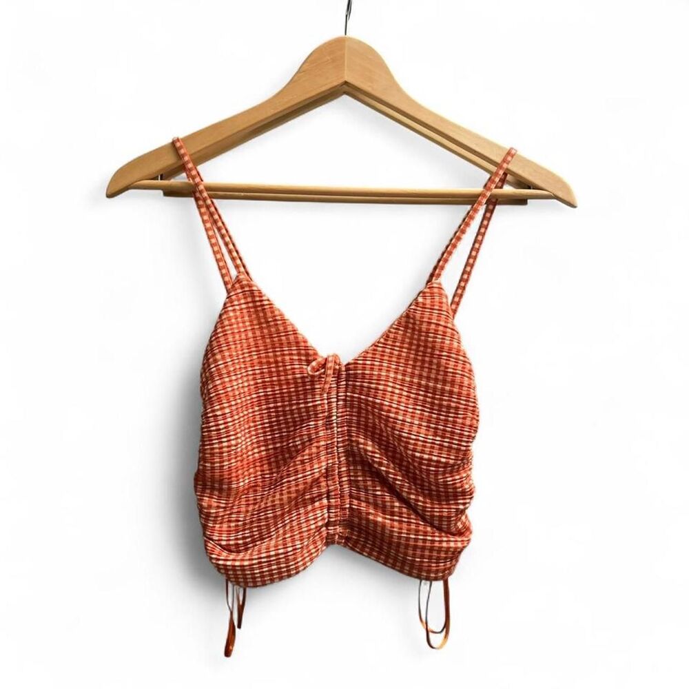 Zara Women's Orange Gingham Crop-top